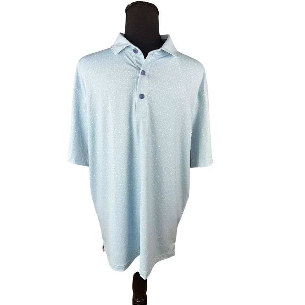Walter Hagen Men Medium golf performance woven divot soft blue polo shirt